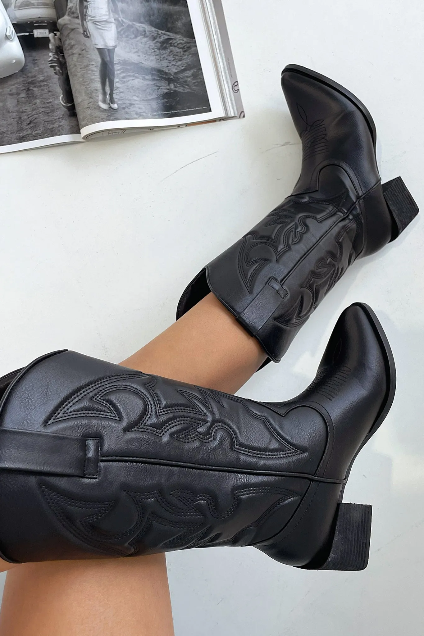 Jagger Cowboy Boots - Black fleece insulated
