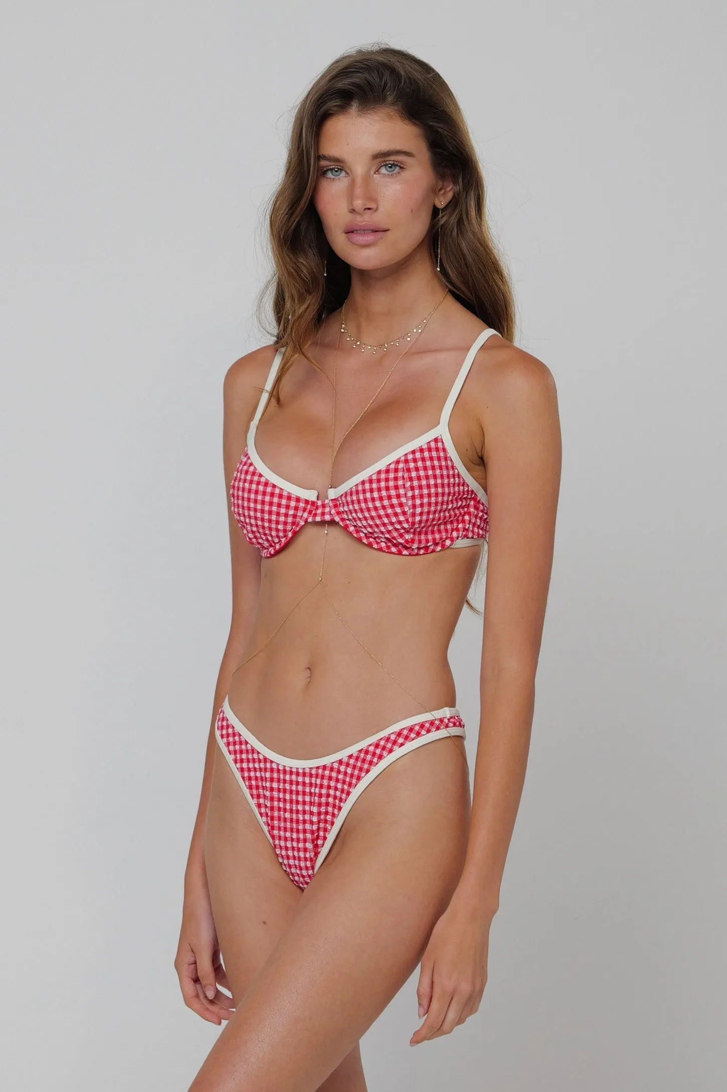 Joey Bikini Bottom in Red Gingham Free stretch