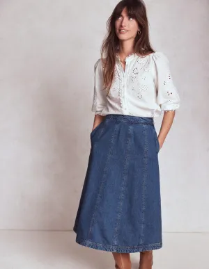 Joy Panelled Denim Skirt-Mid Wash simple design