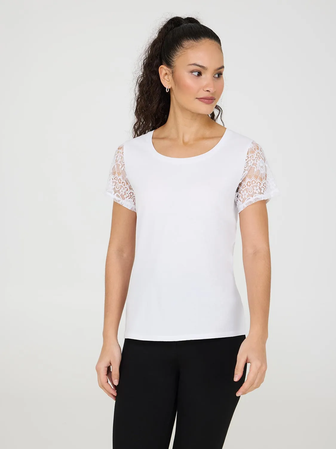 Lace Short Sleeve T-Shirt Casual Uniform