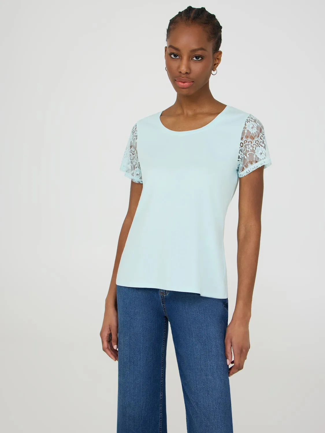 Lace Short Sleeve T-Shirt Denim Friendly