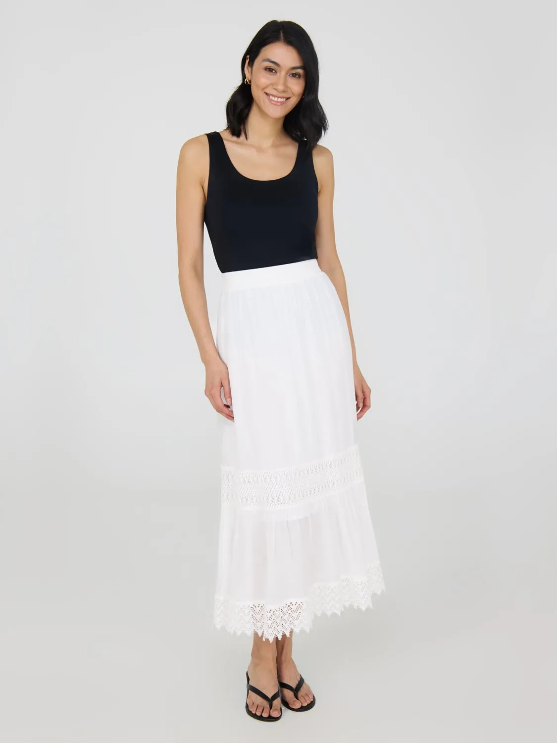 Lace Trim Maxi Skirt multi-use