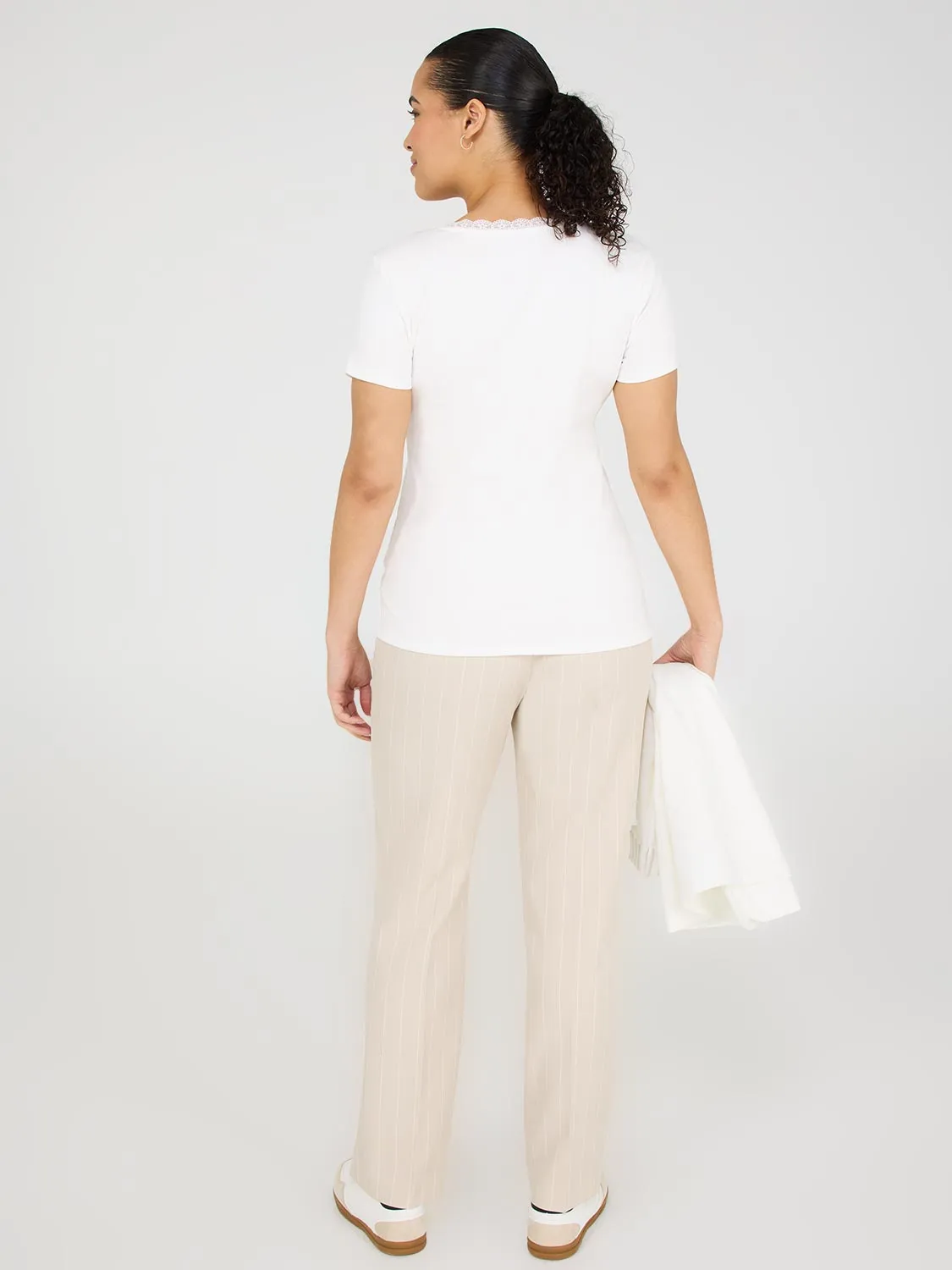 Lace Trim Scoop Neck Ribbed Top Outfit Staple