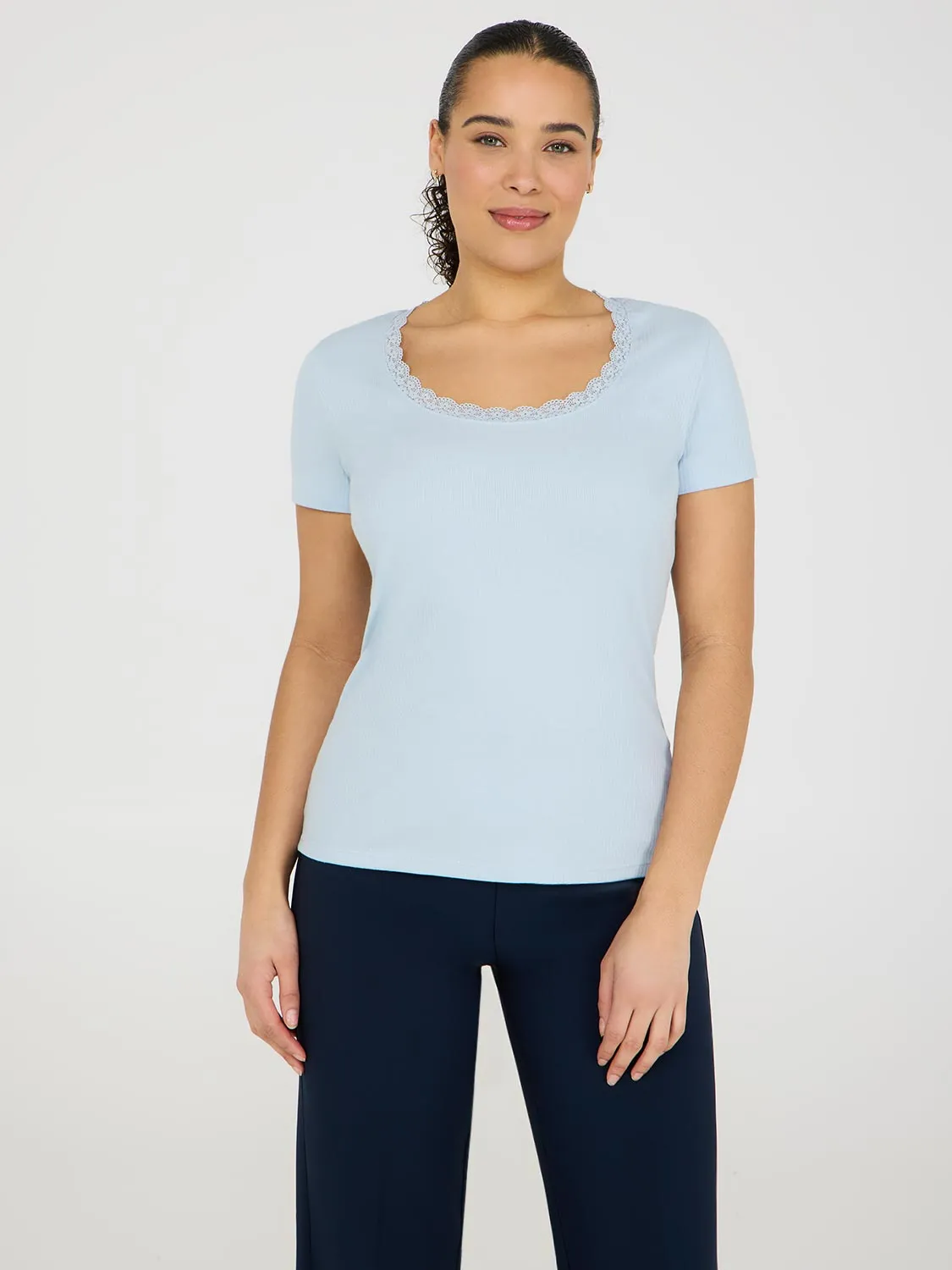Lace Trim Scoop Neck Ribbed Top Next Favorite
