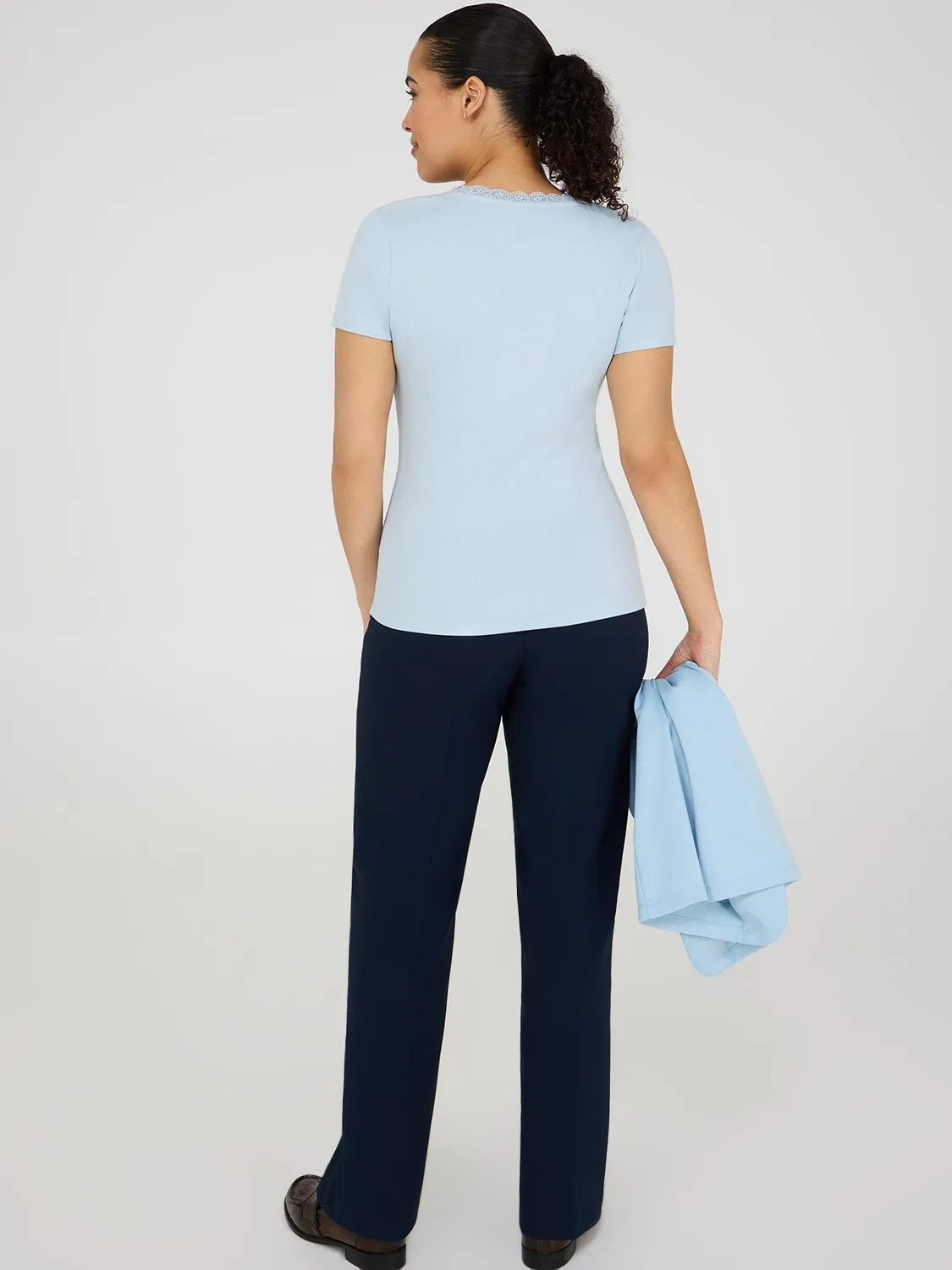 Lace Trim Scoop Neck Ribbed Top Day to Night