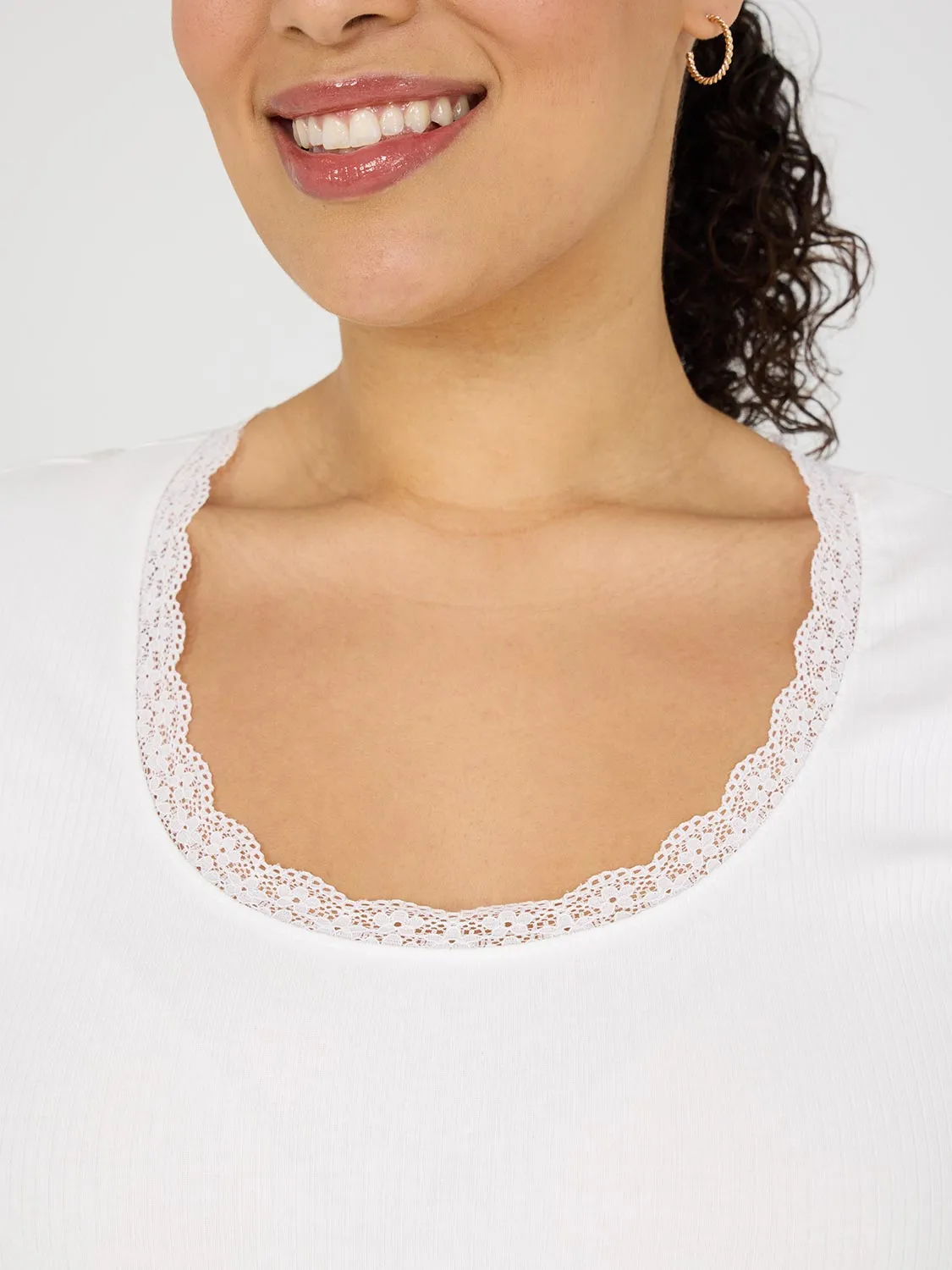 Lace Trim Scoop Neck Ribbed Top Creative Soul