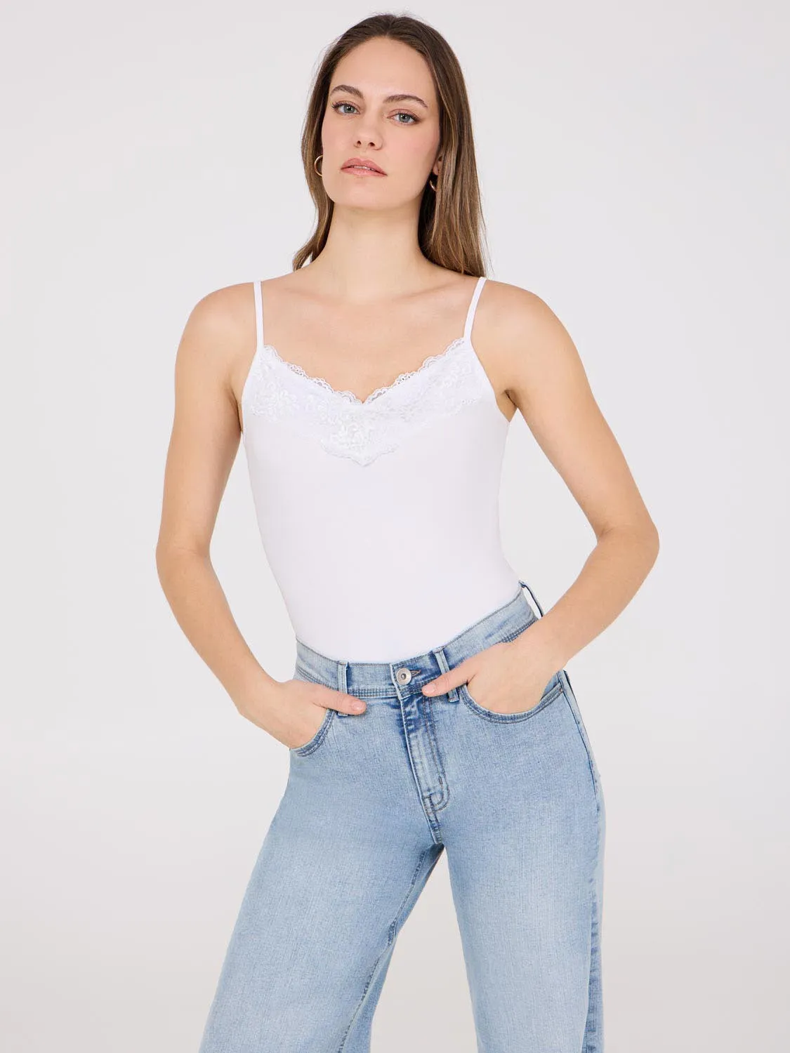 Lace Trim V-Neck Tank Top tone base