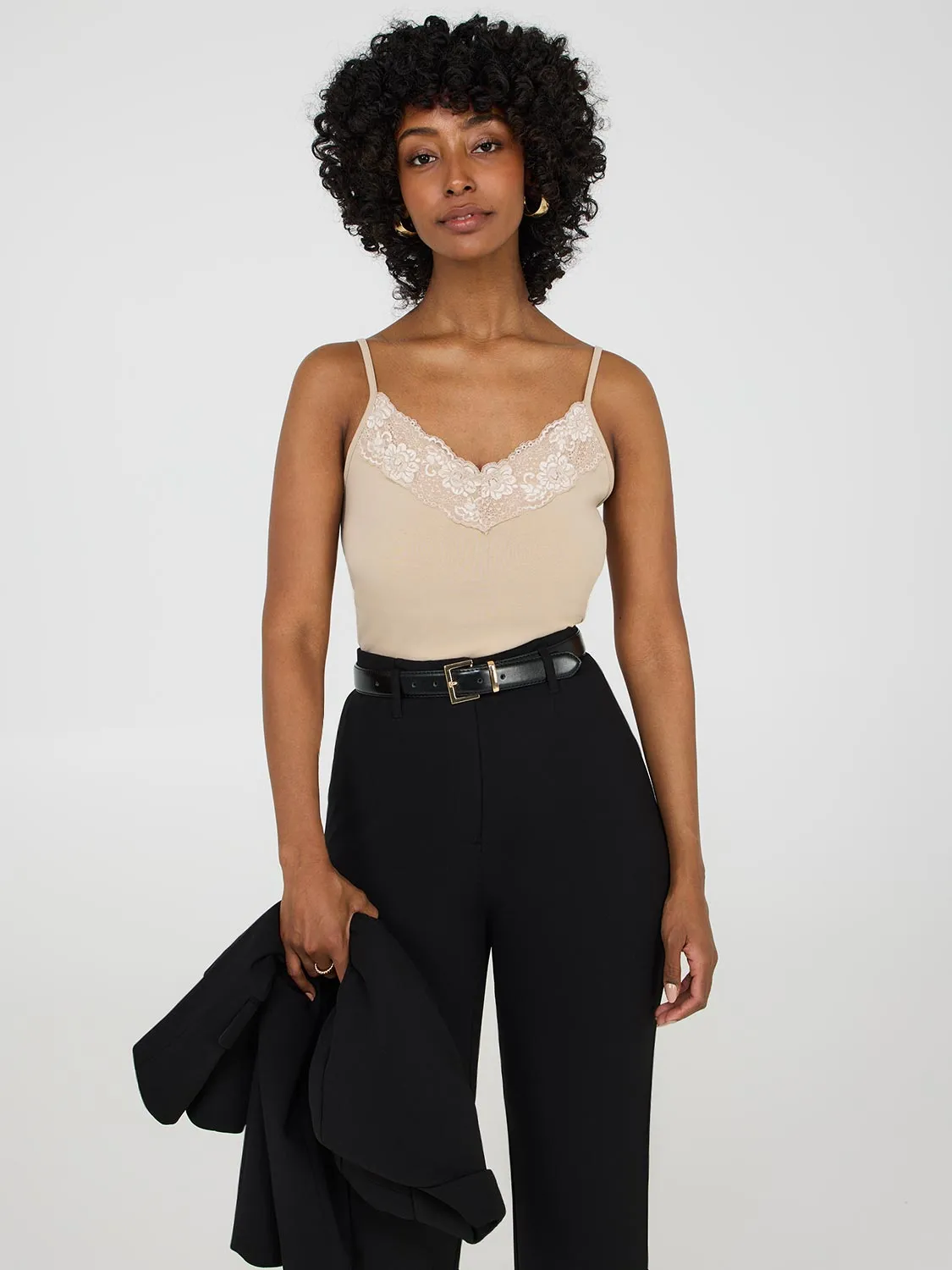 Lace Trim V-Neck Tank Top energy fit