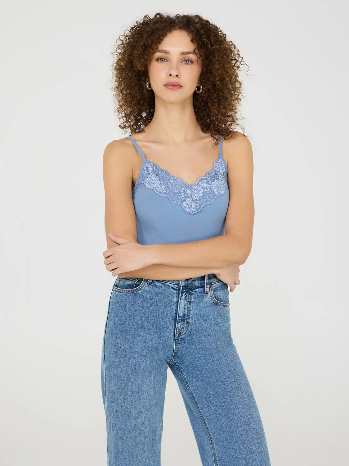 Lace Trim V-Neck Tank Top fashion base