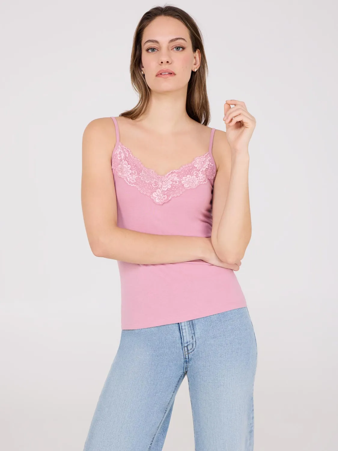 Lace Trim V-Neck Tank Top go anywhere