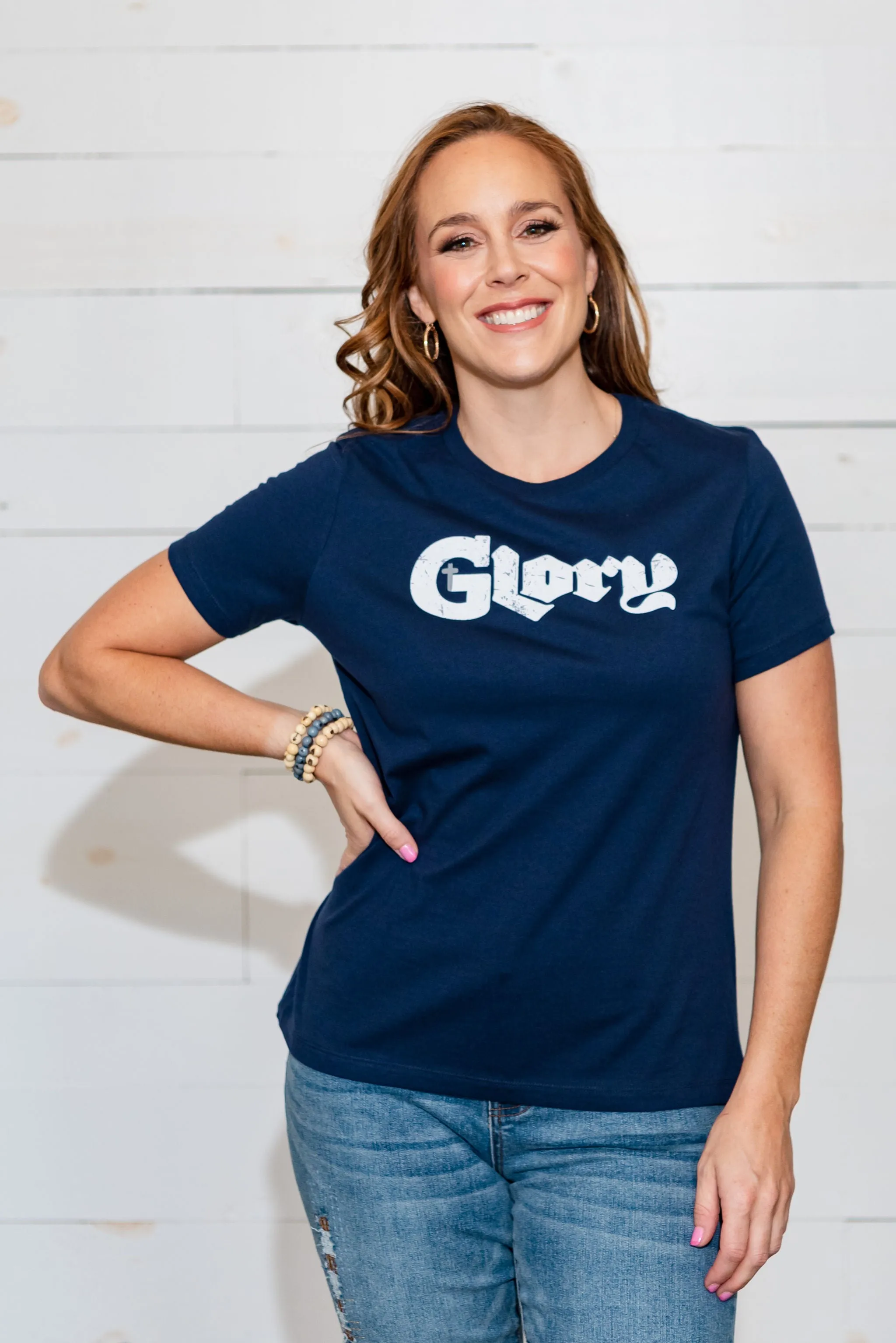 Ladies Glory Navy T-Shirt Walk Comfort