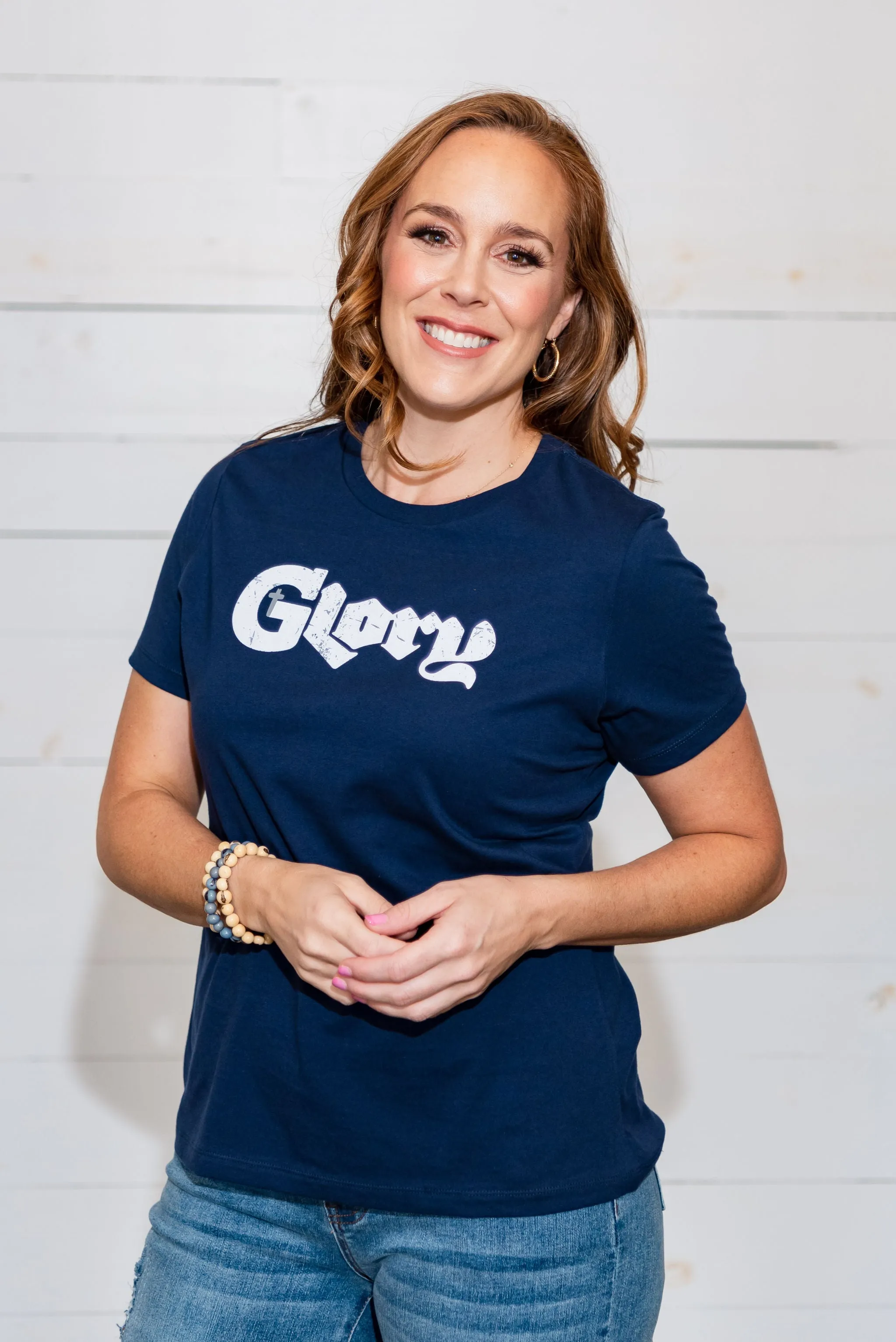 Ladies Glory Navy T-Shirt Run Free