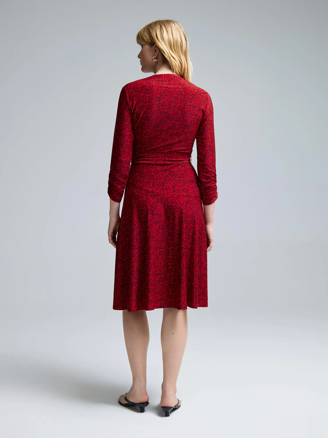 Leaf Print A-Line Midi Dress minimalist elegance