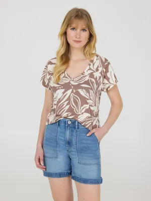 Leaf Print V-Neck Dolman Sleeve T-Shirt Fun Street