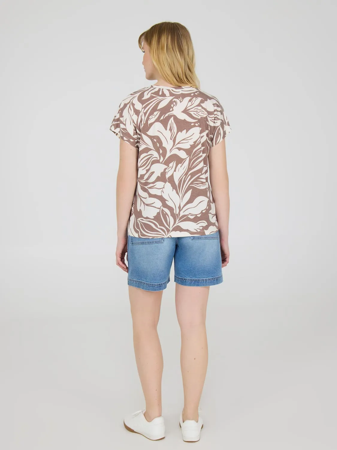 Leaf Print V-Neck Dolman Sleeve T-Shirt Just Vibe