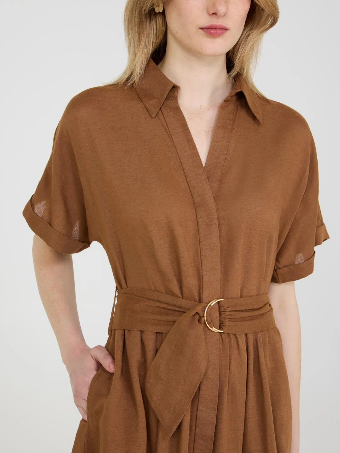 Linen Blend Dolman Sleeve Shirt Dress business pick