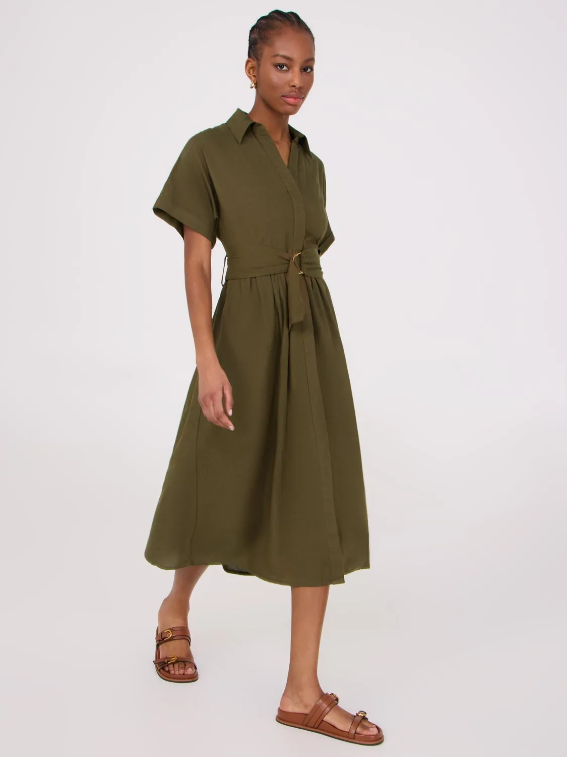 Linen Blend Dolman Sleeve Shirt Dress office female