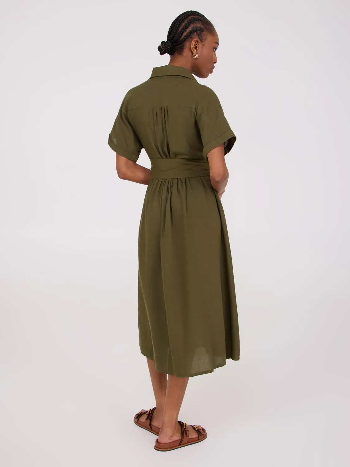 Linen Blend Dolman Sleeve Shirt Dress comfortable cut