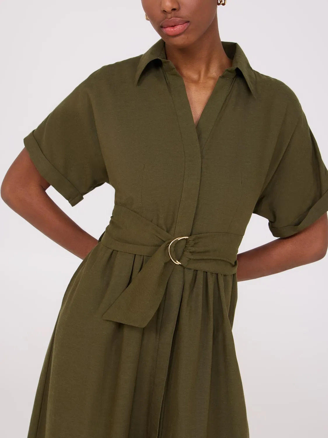 Linen Blend Dolman Sleeve Shirt Dress holiday party