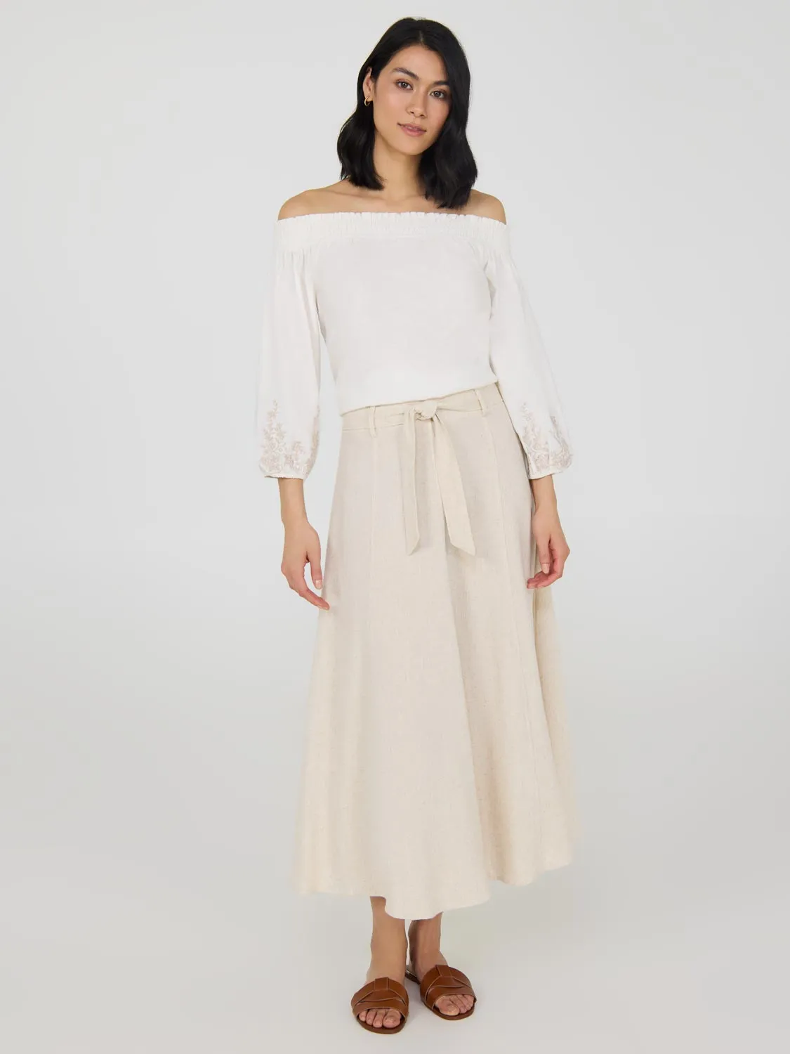 Linen Flared Midi Skirt trend active