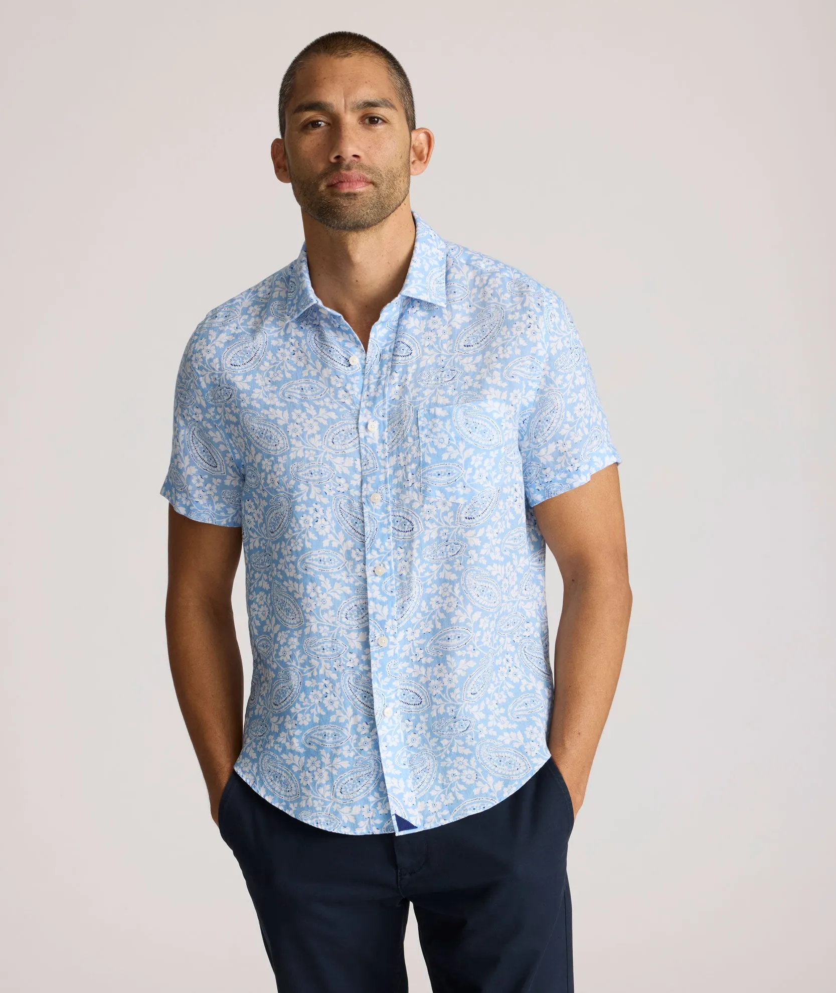 Linen Short-Sleeve Turner Shirt Work Mode