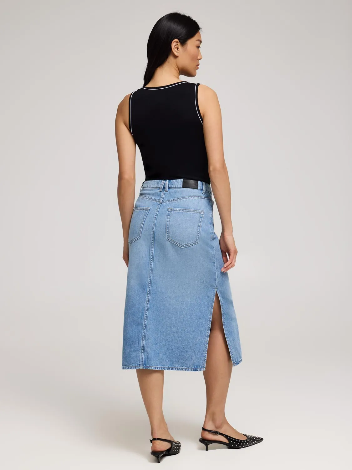 Long Cotton Denim Skirt soft texture