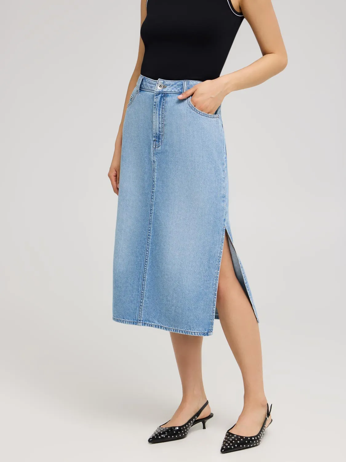 Long Cotton Denim Skirt free style