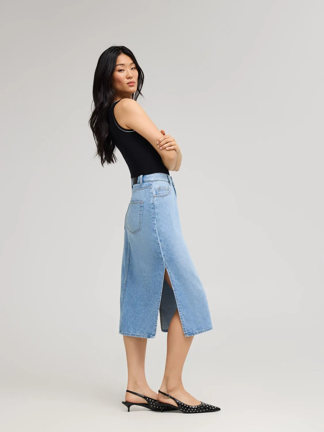 Long Cotton Denim Skirt bold move