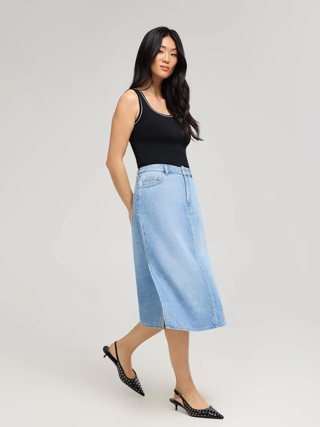 Long Cotton Denim Skirt natural fabric