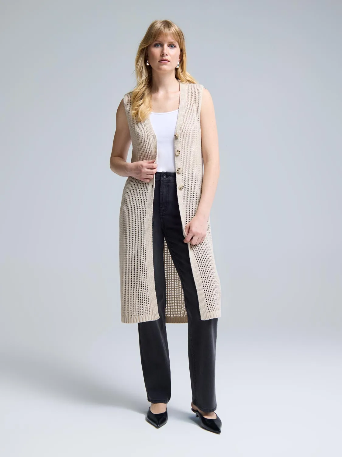 Long Crochet Sweater Vest fresh essential