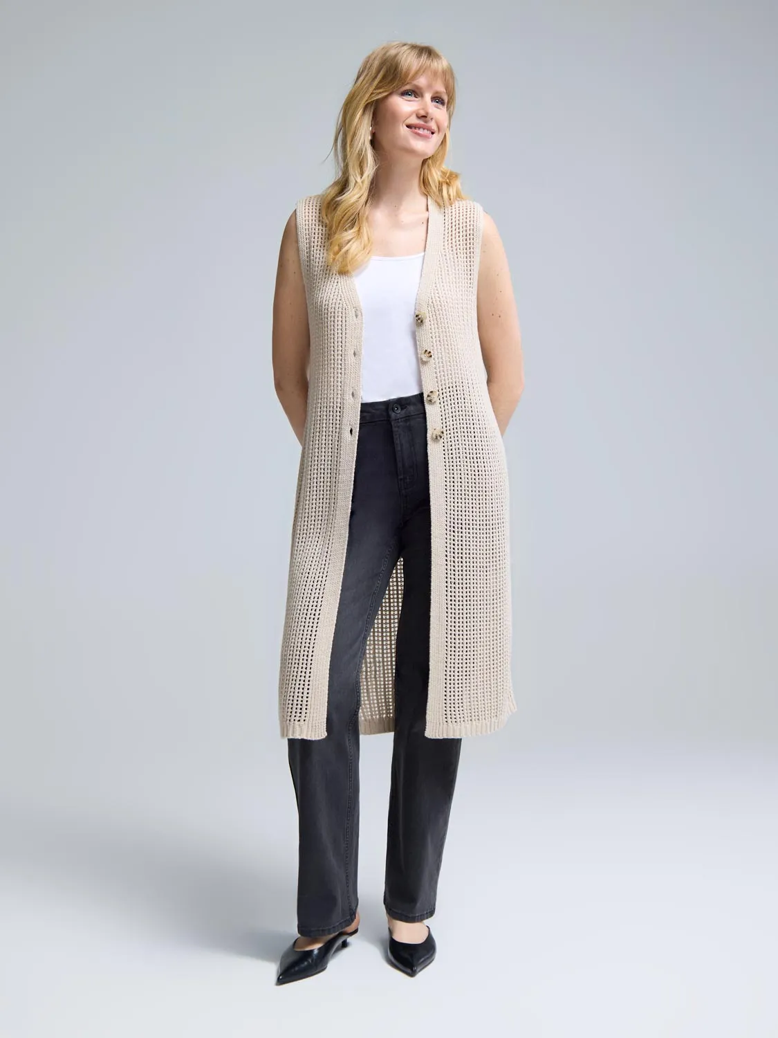 Long Crochet Sweater Vest breathable feel