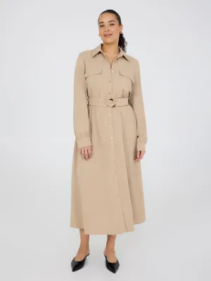 Long Sleeve Belted Shirt Dress comfortable vibe