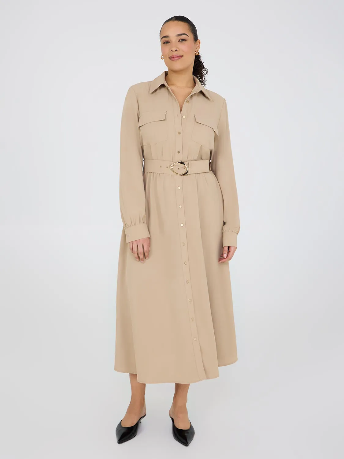 Long Sleeve Belted Shirt Dress comfortable vibe