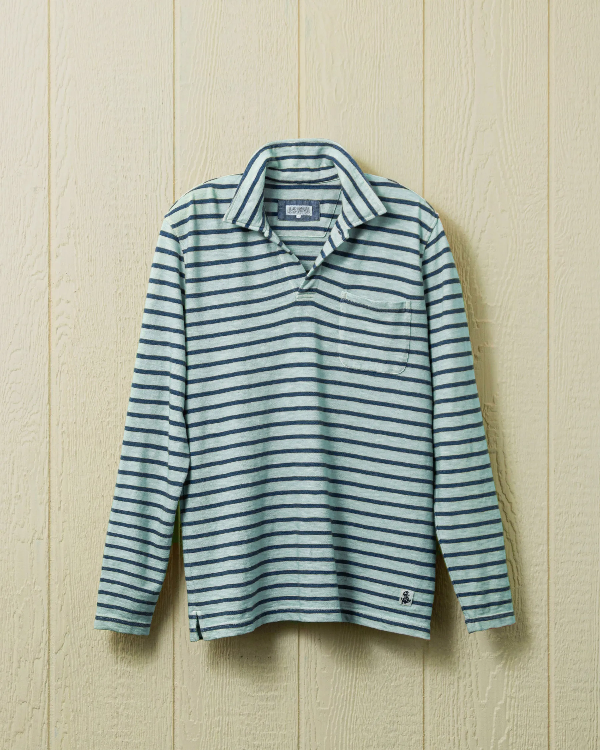 Long Sleeve Indigo Overdyed Polo in Coastal Blue brunch cool