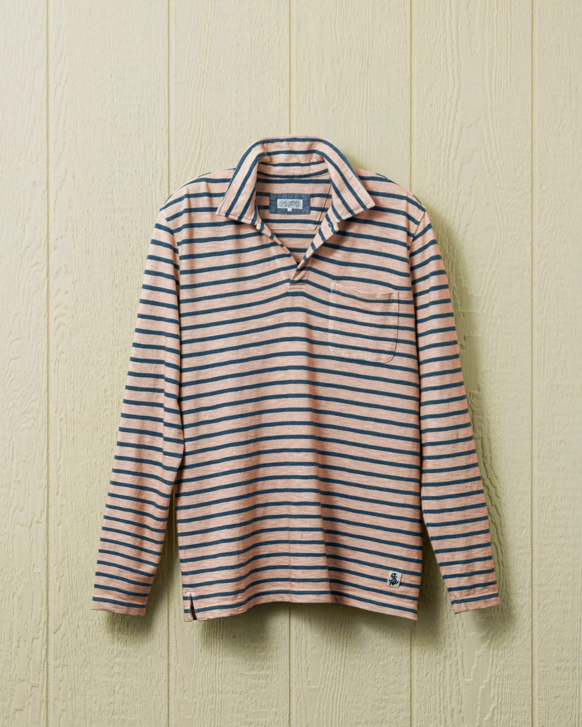 Long Sleeve Indigo Overdyed Polo in Faded Red clean look