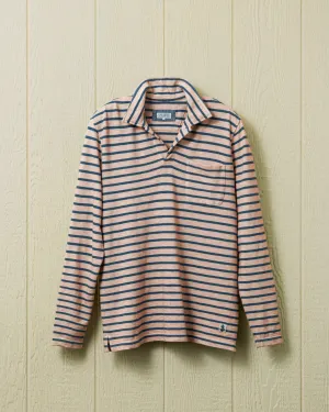 Long Sleeve Indigo Overdyed Polo in Faded Red clean look