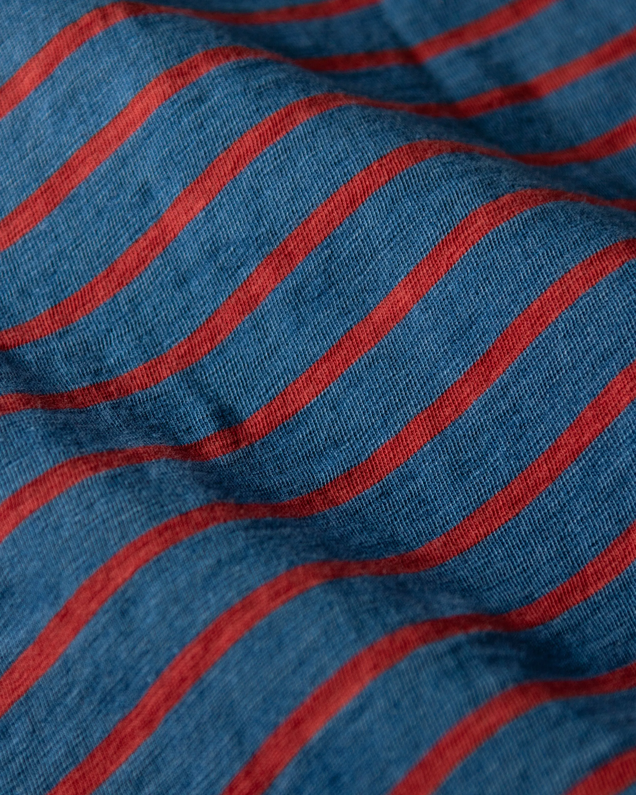 Long Sleeve Indigo Polo in 3/4" Red/Navy Stripe rest fit