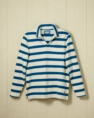 Long Sleeve Indigo Polo in Blue/Antique White Wide Stripe everyday fit