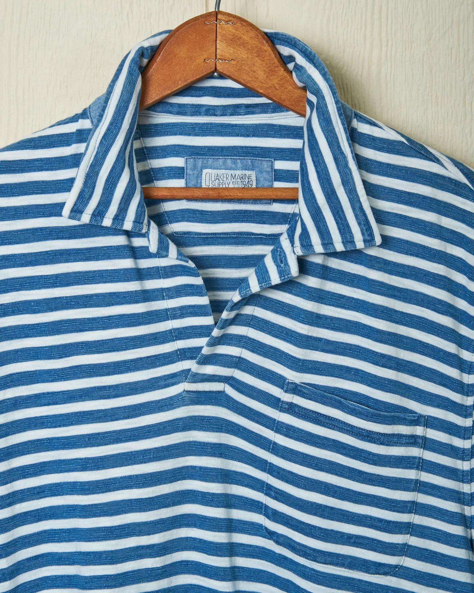 Long Sleeve Indigo Polo in Blue/White Even Stripe daily blend
