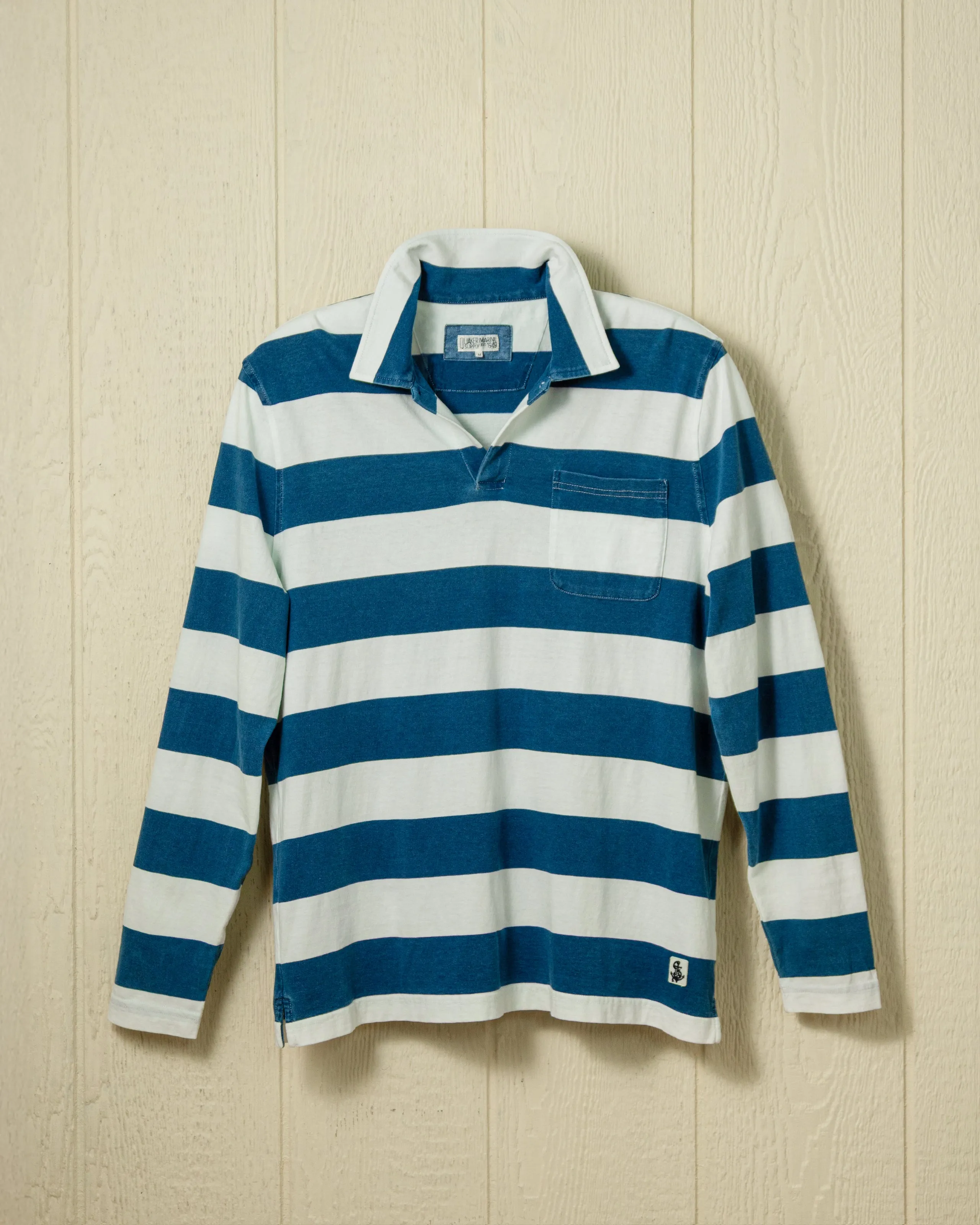 Long Sleeve Indigo Polo in Blue/White Rugby Stripe refined mood