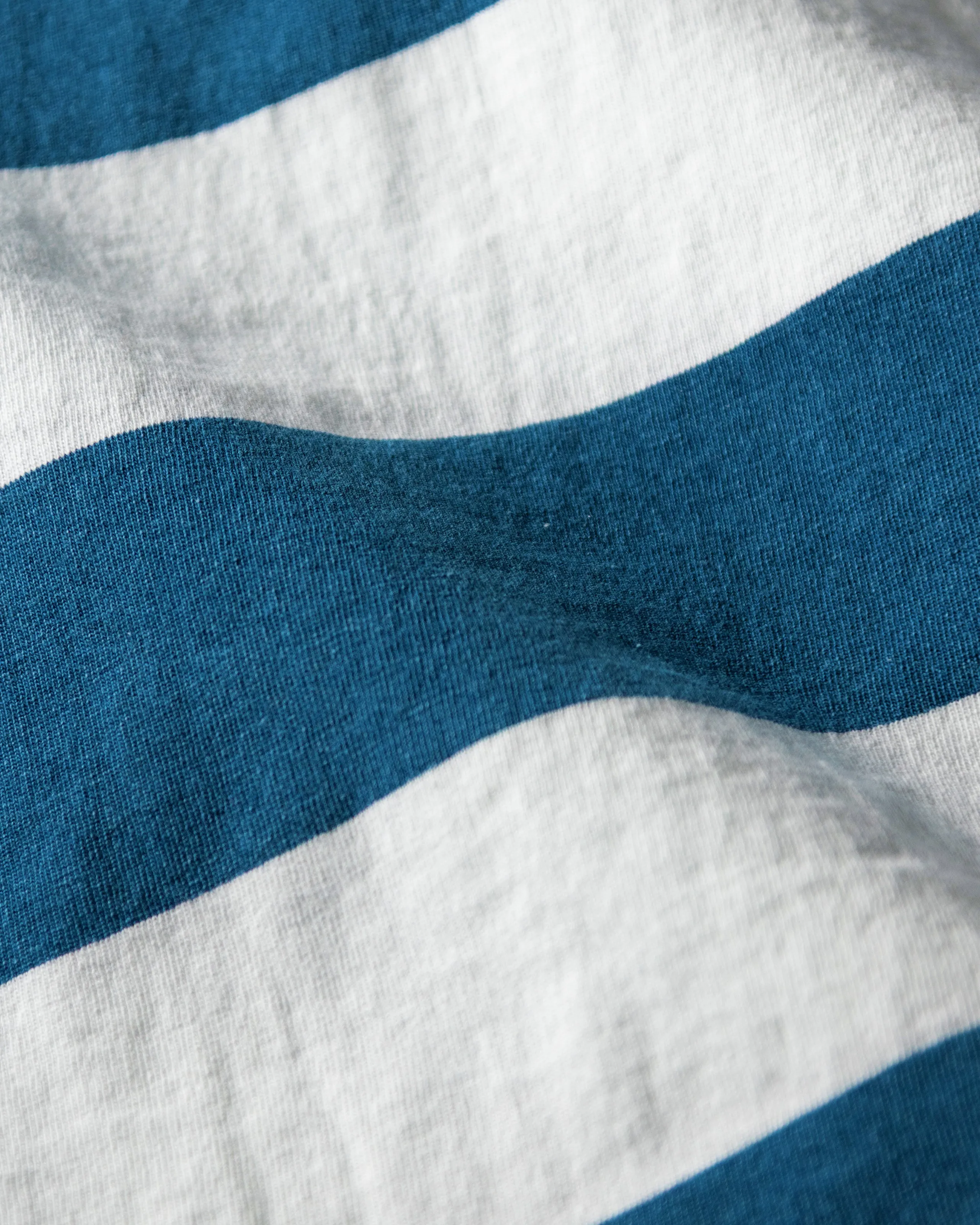 Long Sleeve Indigo Polo in Blue/White Rugby Stripe soft touch