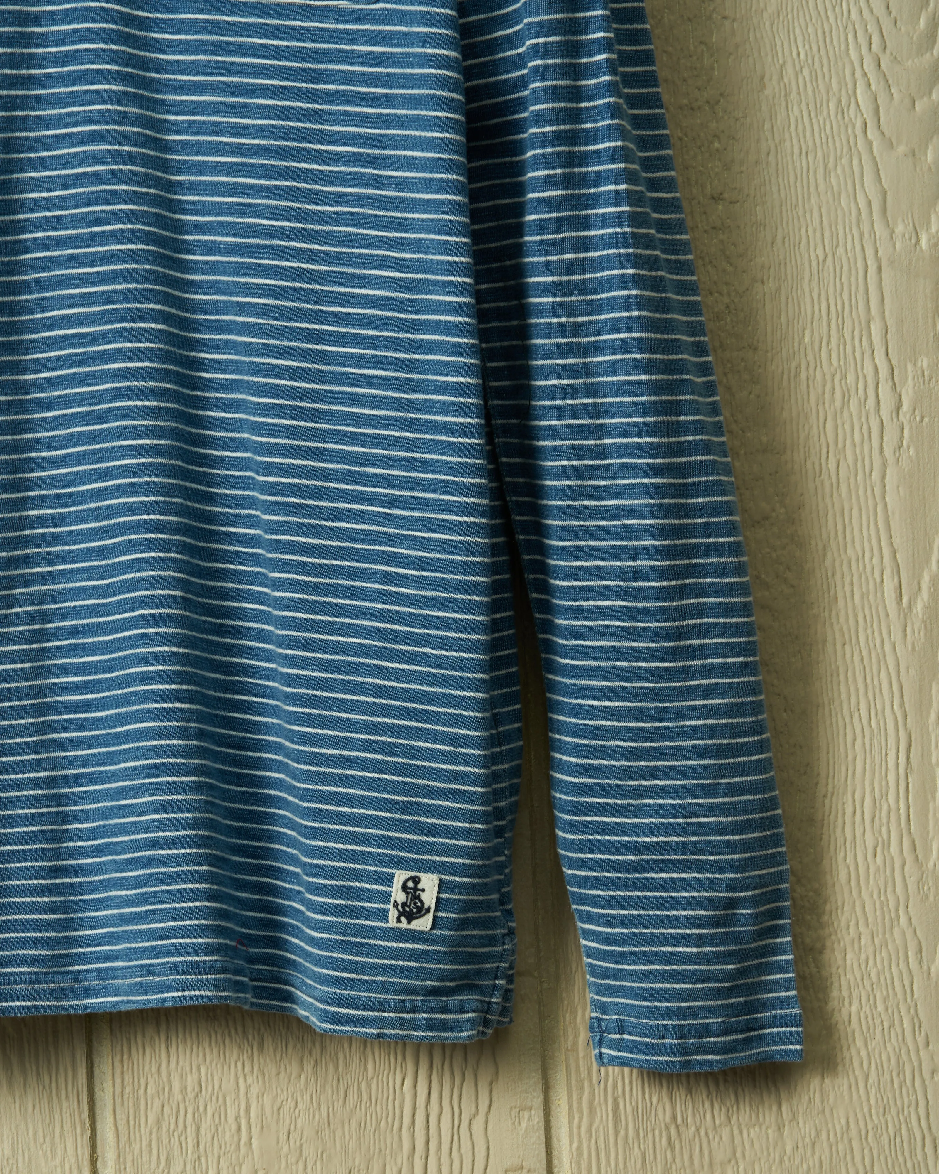 Long Sleeve Indigo Polo in Blue/White Slub Stripe daily blend