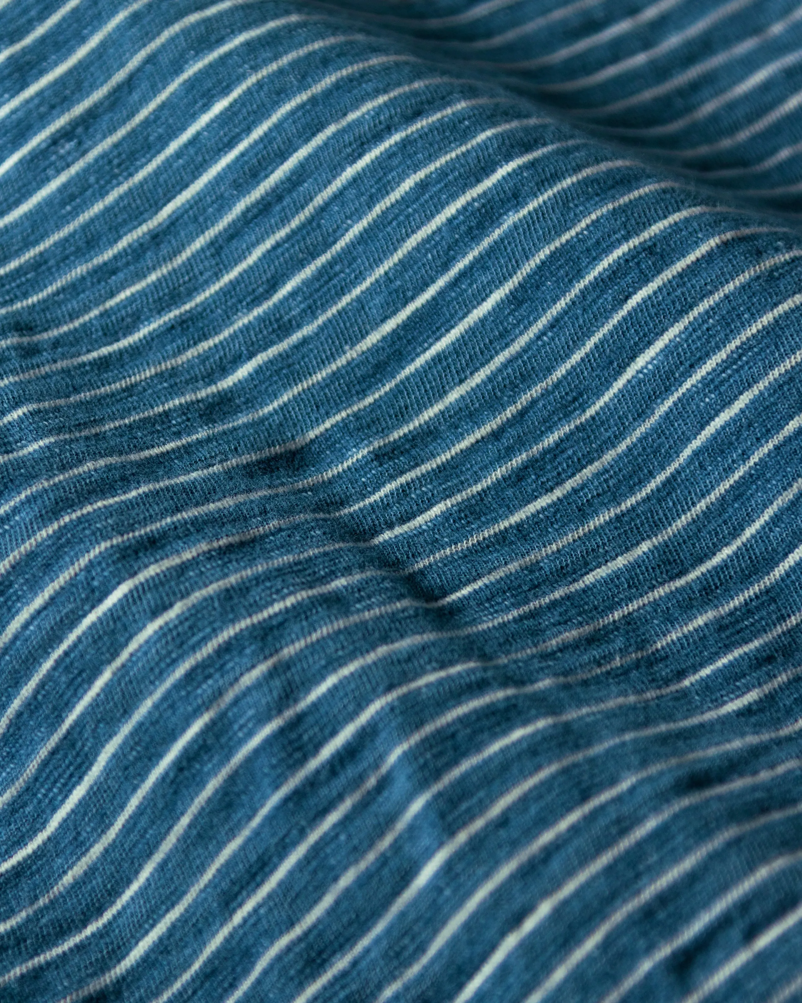 Long Sleeve Indigo Polo in Blue/White Slub Stripe subtle edge