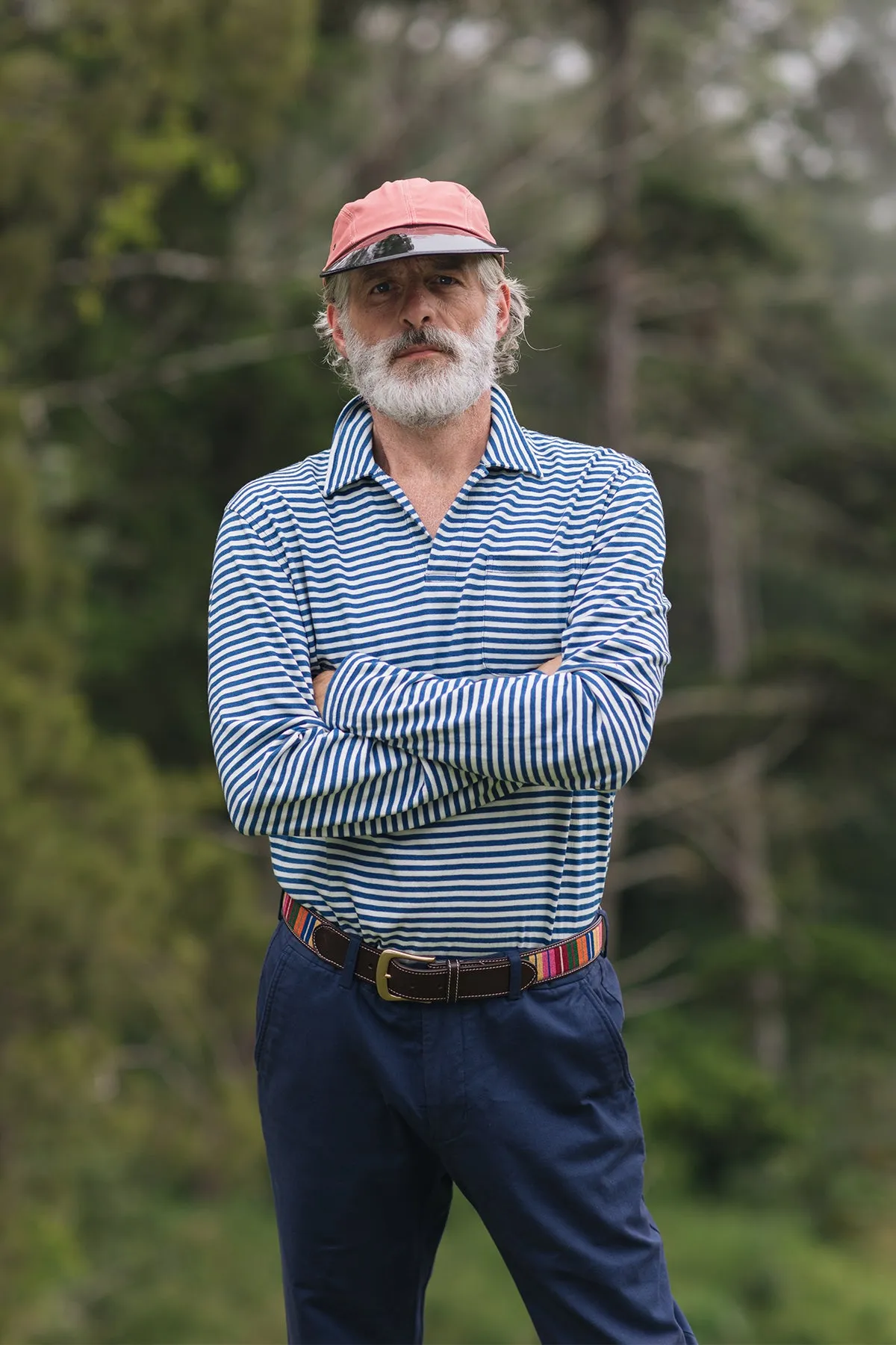 Long Sleeve Indigo Polo in Blue/White Stripe all-season fit