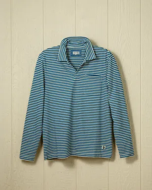 Long Sleeve Indigo Polo in Blue/White Stripe cool breath