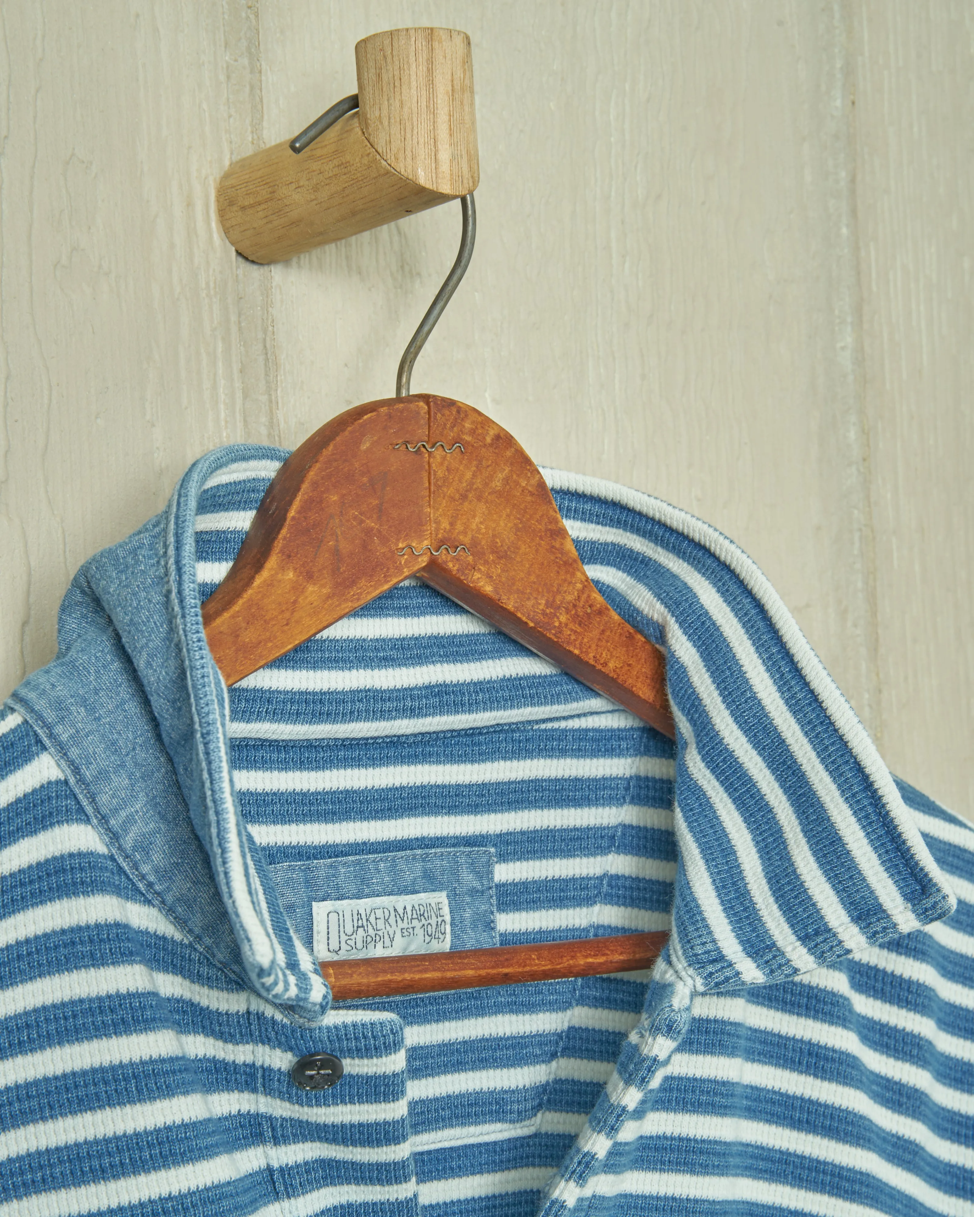 Long Sleeve Indigo Polo in Blue/White Waffle Knit office style