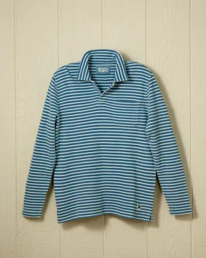 Long Sleeve Indigo Polo in Blue/White Waffle Knit elevated ease