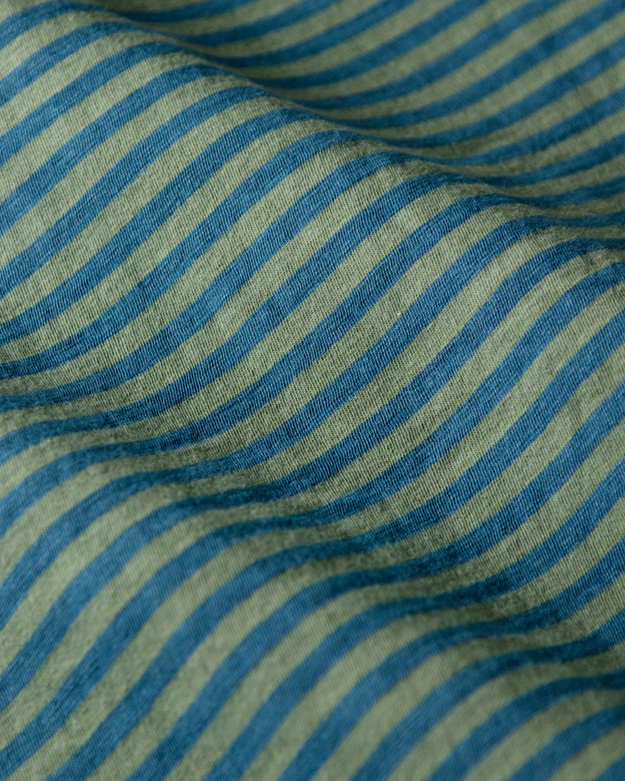 Long Sleeve Indigo Polo in Faded Spruce/Navy Even Stripe sunset look