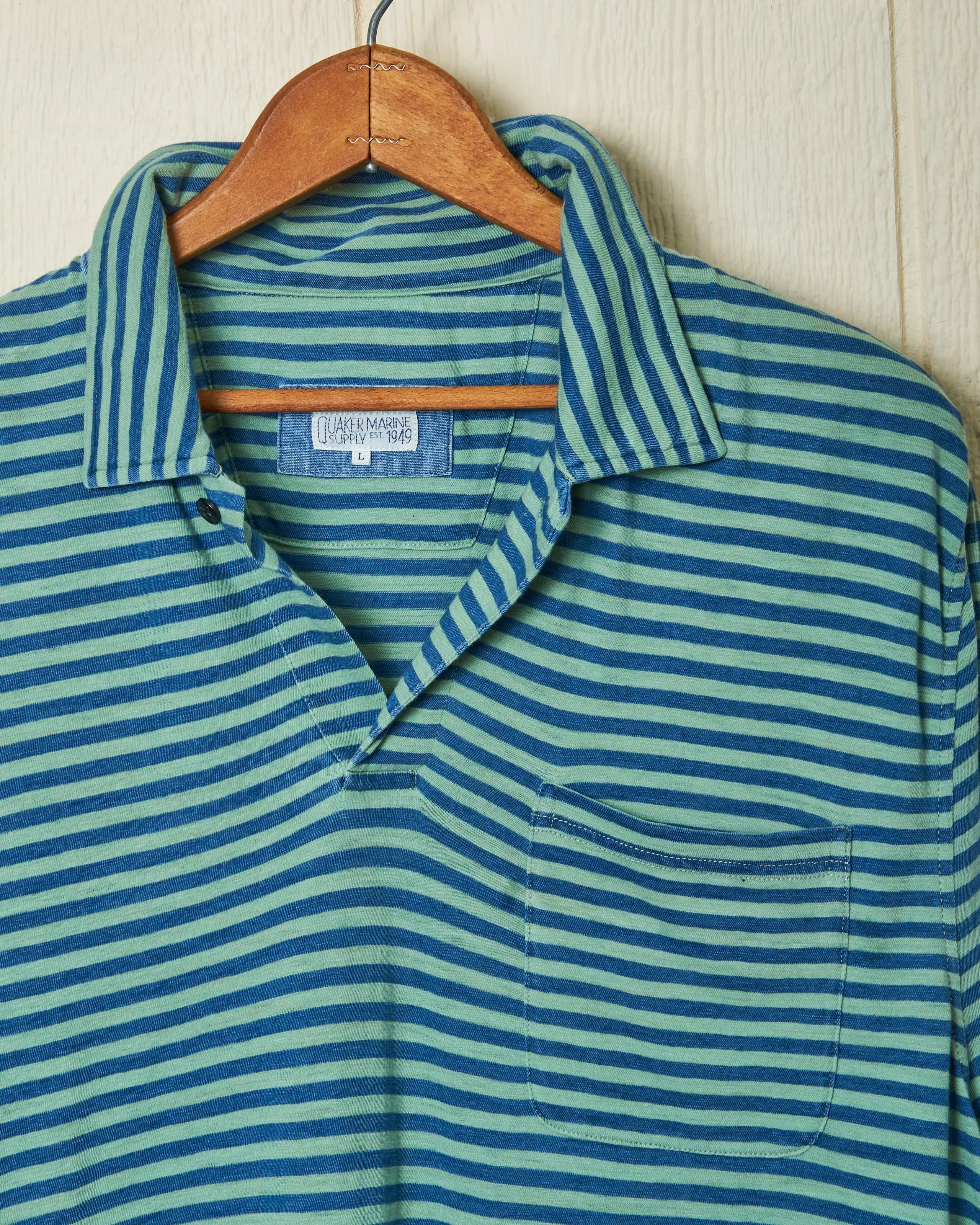 Long Sleeve Indigo Polo in Faded Spruce/Navy Even Stripe dream look