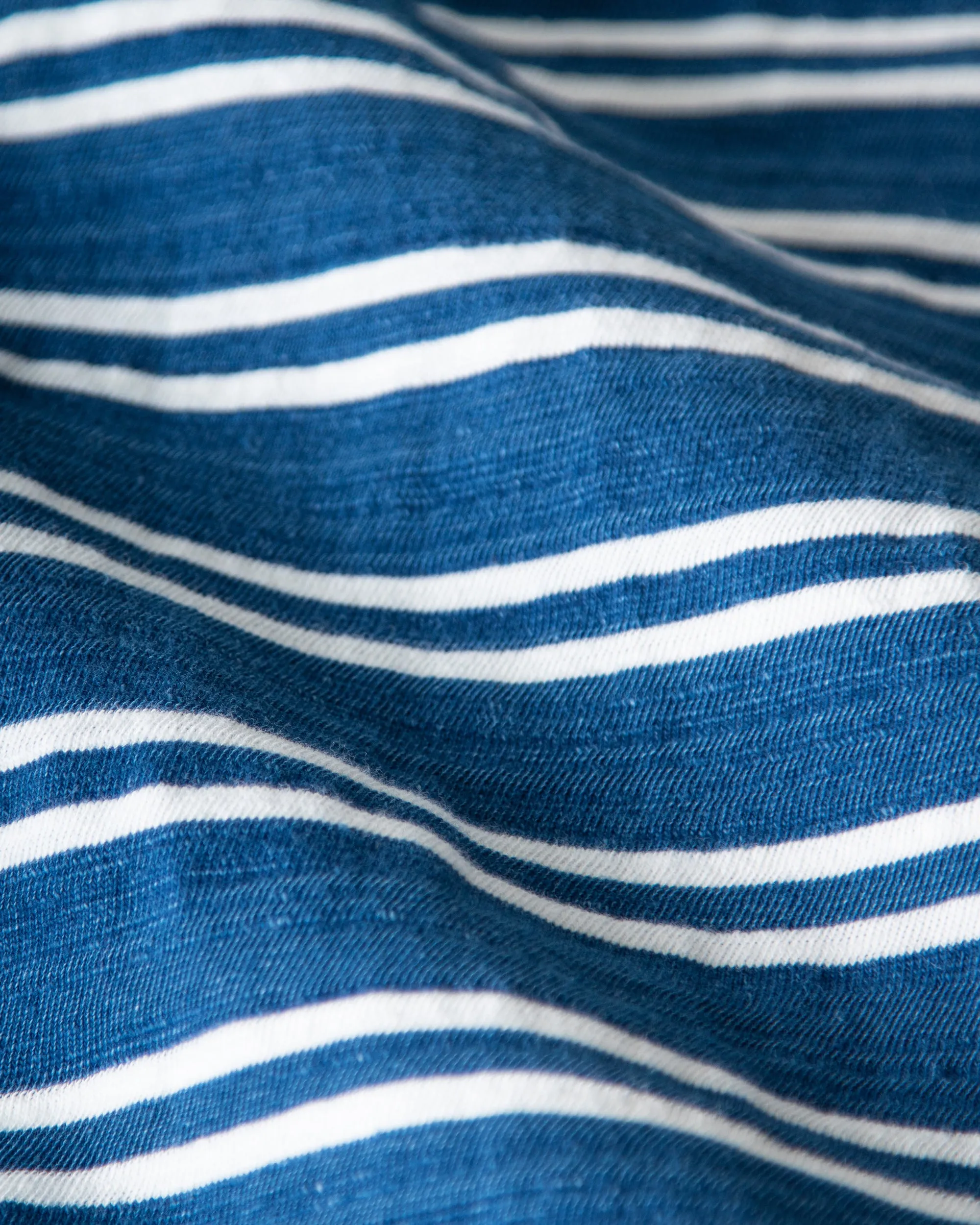 Long Sleeve Indigo Polo in Indigo/White Double Stripe everyday fit